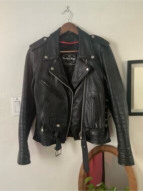 Leather King Women's Black Moto Leather Jacket, size S